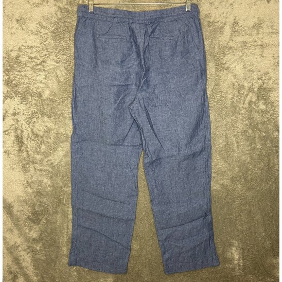 Charter Club Women 100% Linen Nautical Beachy High Rise Pull On Straight Pant L - Picture 2 of 12